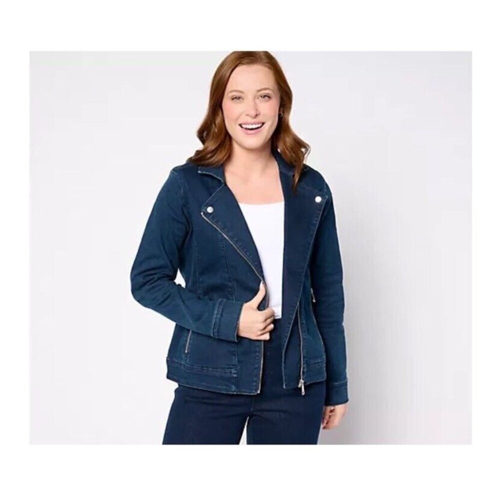 Denim Co Signature‎ Perfect Flex Indigo Moto Jacket Size XS Dark Wash A660055